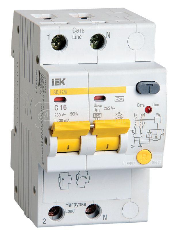 Выключатель автоматический дифференциального тока 2п C 16А 30мА тип A 4.5кА АД-12М IEK MAD12-2-016-C-030 купить в интернет-магазине RS24