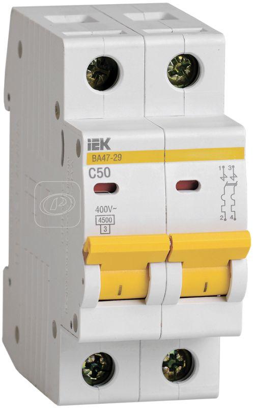 Выключатель автоматический модульный 2п C 50А 4.5кА ВА47-29 IEK MVA20-2-050-C купить в интернет-магазине RS24