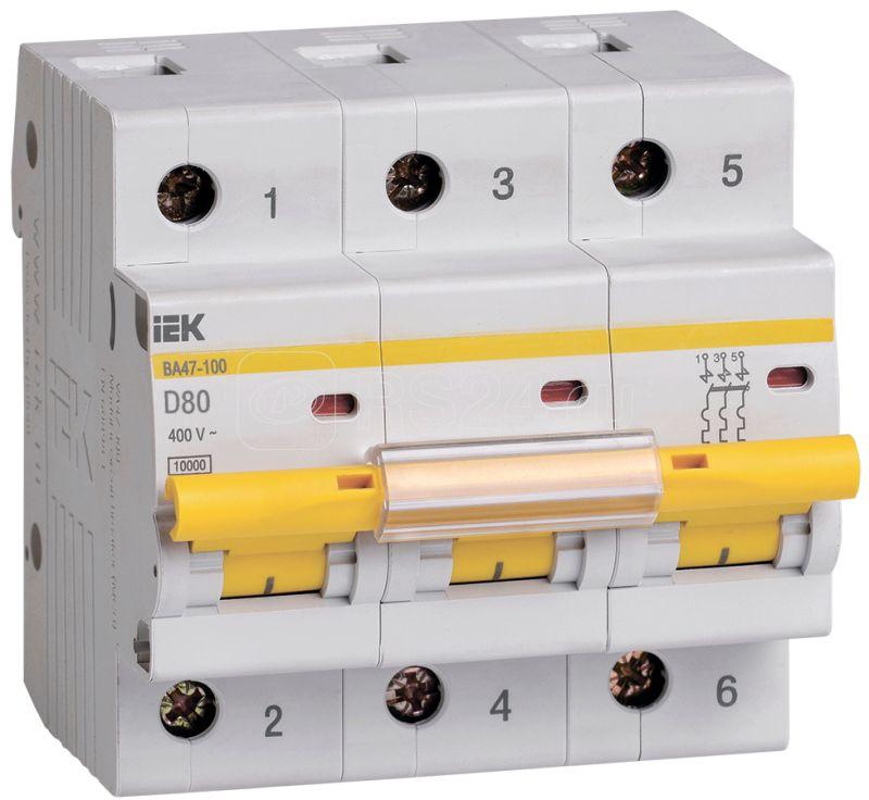 Выключатель автоматический модульный 3п D 80А 10кА ВА47-100 IEK MVA40-3-080-D купить в интернет-магазине RS24