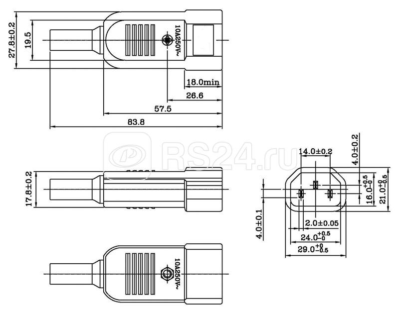 Разъем CON-IEC320C14 IEC 60320 C14 220В 10А на кабель (плоские выступающие штыревые контакты в пласт. обрамлении) Hyperline 47998 купить в интернет-магазине RS24