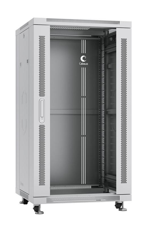 Шкаф монтажный телекоммуникационный напольный SH-05C-22U60/60 19дюйм для распред. и серверн. оборудования 22U 600х600х1166мм передн. стеклян. и задн. сплошн. метал. двери ручка с замком сер. (RAL 7035) Cabeus 7044c