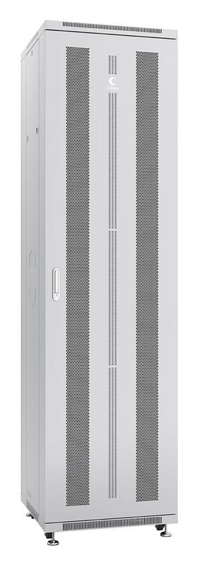Шкаф монтажный телекоммуникационный напольн. ND-05C-47U60/60 19дюйм 47U 600х600х2277мм для распределит. и серверн. оборудования; передн. и задн. перфорир. двери ручка с замком RAL 7035 сер. Cabeus 7967c