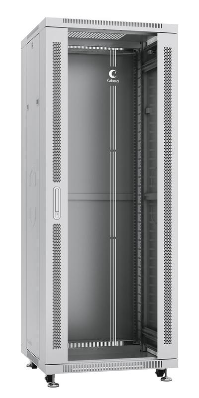 Шкаф монтажный телекоммуникационный напольный SH-05C-32U60/80 19дюйм для распред. и серверн. оборудования 32U 600х800х1610мм передн. стеклян. и задн. сплошн. метал. двери ручка с замком сер. (RAL 7035) Cabeus 7051c