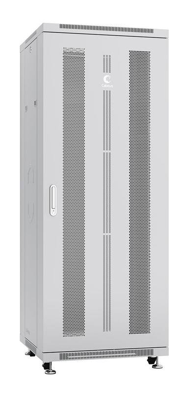 Шкаф монтажный телекоммуникационный напольн. ND-05C-32U60/80 19дюйм 32U 600х800х1610мм для распределит. и серверн. оборудования; передн. и задн. перфорир. двери ручка с замком RAL 7035 сер. Cabeus 7225c