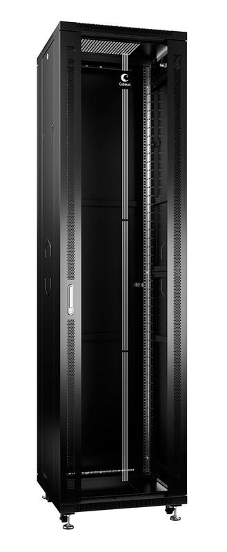 Шкаф монтажный телекоммуникационный напольный SH-05C-47U60/100-BK 19дюйм для распред. и серверн. оборудования 47U 600х1000х2277мм передн. стеклян. и задн. сплошн. метал. двери ручка с замком черн. (RAL 9004) Cabeus 8546c