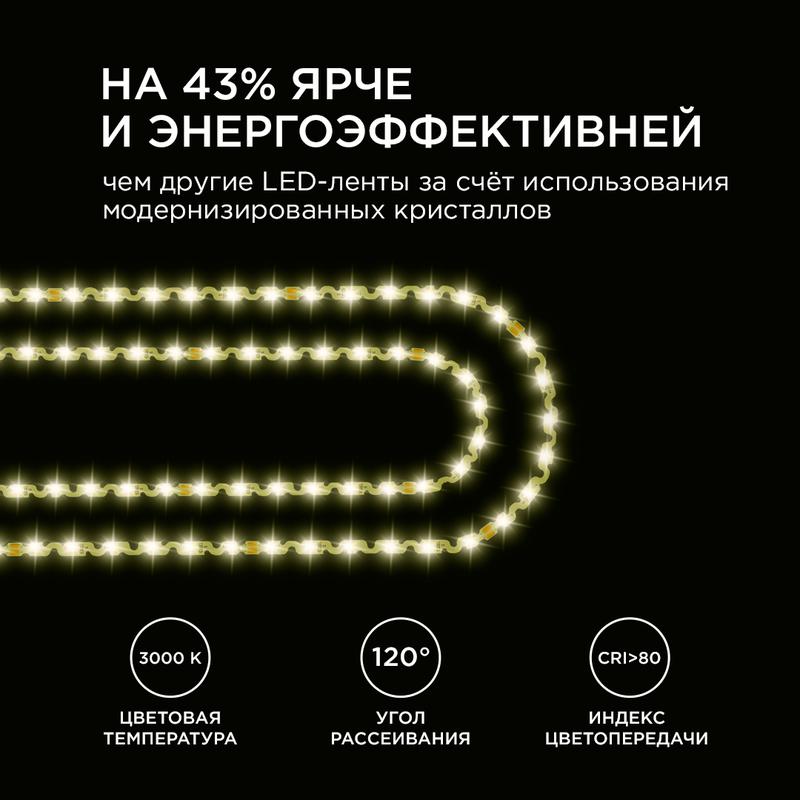 Лента светодиодная 24В 8Вт/м smd2835 60диод/м IP20 700лм/м тепл бел. 3000К (уп.5м) Apeyron 00-349