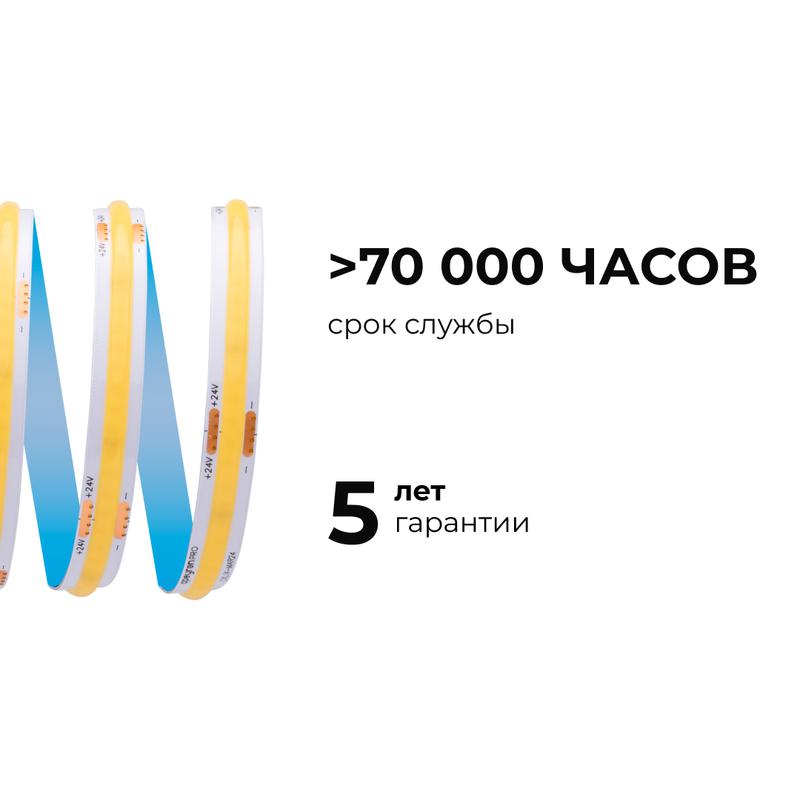 Лента светодиодная 24В 12Вт/м COB 320диод/м IP20 1000лм/м 10м CRI90+ тепл бел. 3000К (уп.10м) Apeyron 00-384