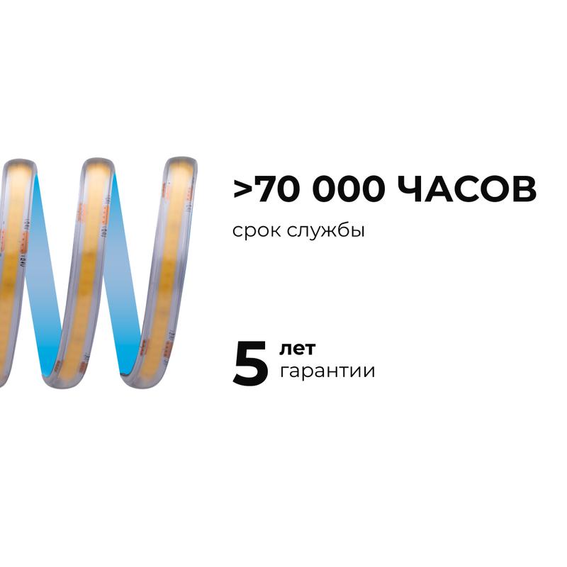 Лента светодиодная 24В 12Вт/м COB 320диод/м IP65В пвх 1000лм/м CRI90+ холод. бел. 6500К (уп.5м) Apeyron 00-392