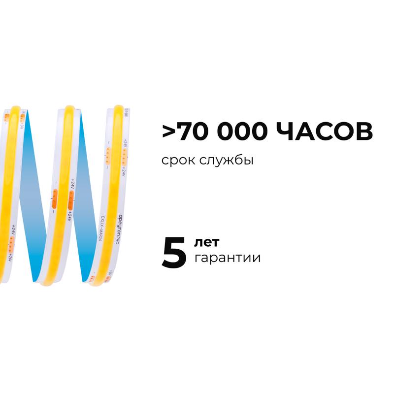 Лента светодиодная 24В 15Вт/м COB 560диод/м IP20 1200лм/м CRI90+ дневной бел. 4000К (уп.5м) Apeyron 00-481