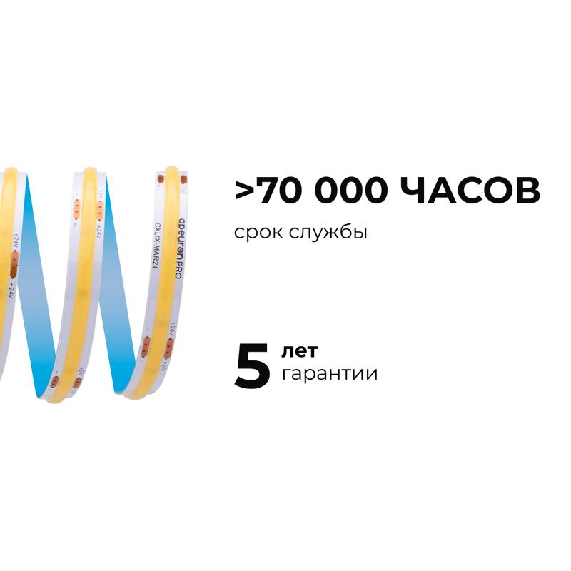 Лента светодиодная 24В 15Вт/м COB 560диод/м IP20 1200лм/м 10м CRI90+ дневной бел. 4000К (уп.10м) Apeyron 00-484