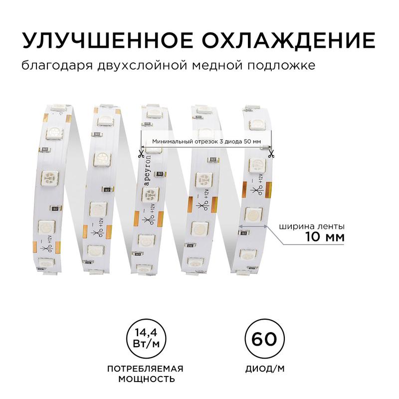 Лента светодиодная 12В СТ 14.4Вт/м smd5050 60диод/м IP20 син. (уп.5м) Apeyron 00-50