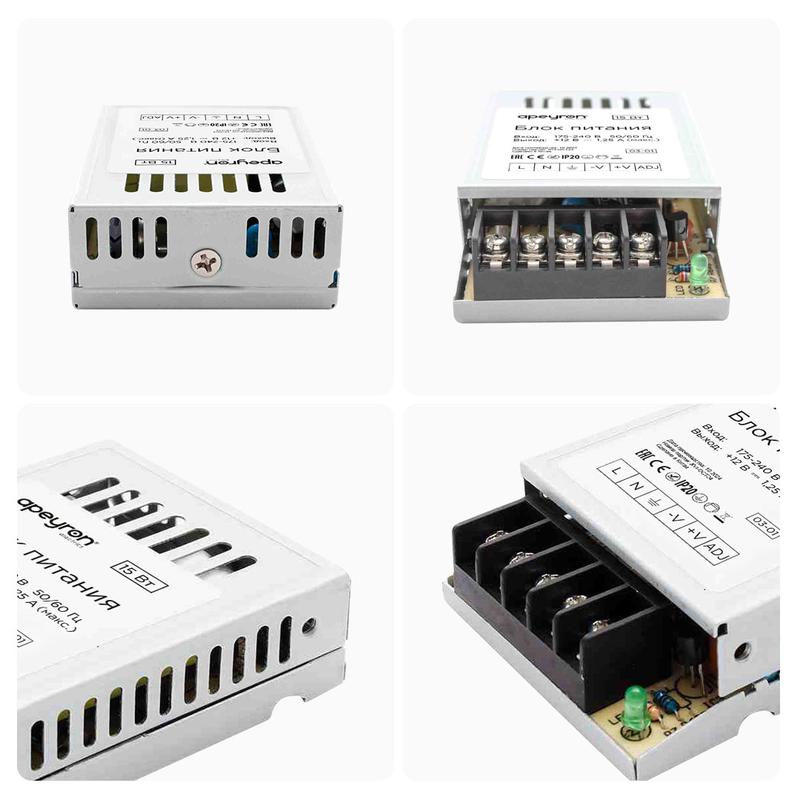 Блок питания 12В 15Вт IP20 1.25А 78х48х20мм металл. Apeyron 03-01