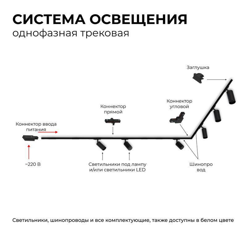 Коннектор гибкий однофаз для шинопровода IP20 210х32х18мм черн. пластик Apeyron 09-129