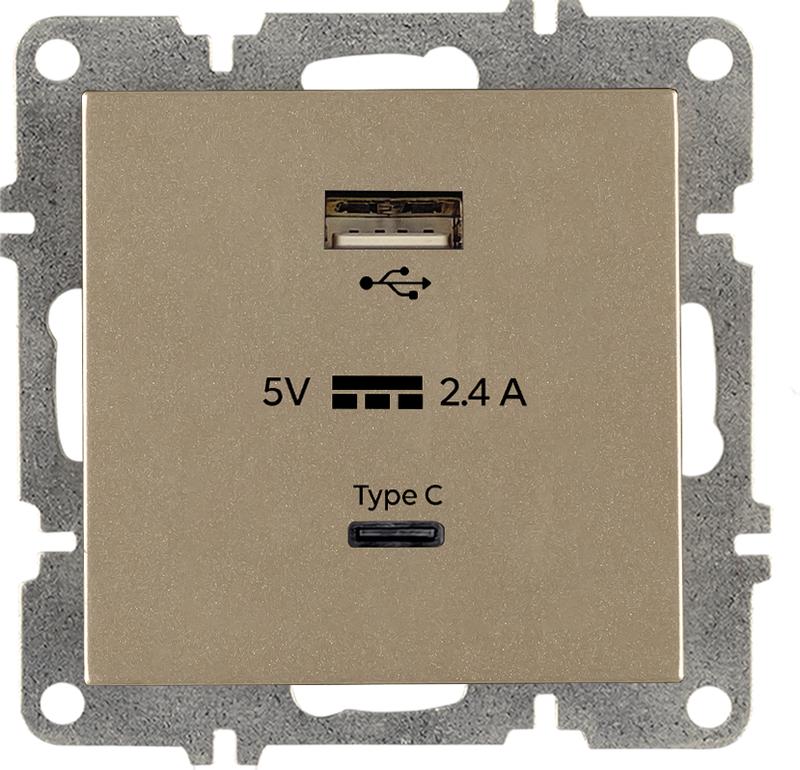 Розетка LAVIN/KAREN USB + TYPE-C механизм титан ARVIA 50 05 2000 304