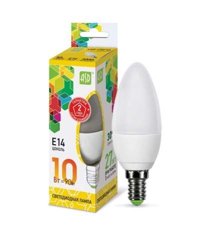Лампа светодиодная LED-СВЕЧА-std 10Вт свеча матовая 3000К тепл. бел. E14 900лм 210-240В ASD 4690612015507