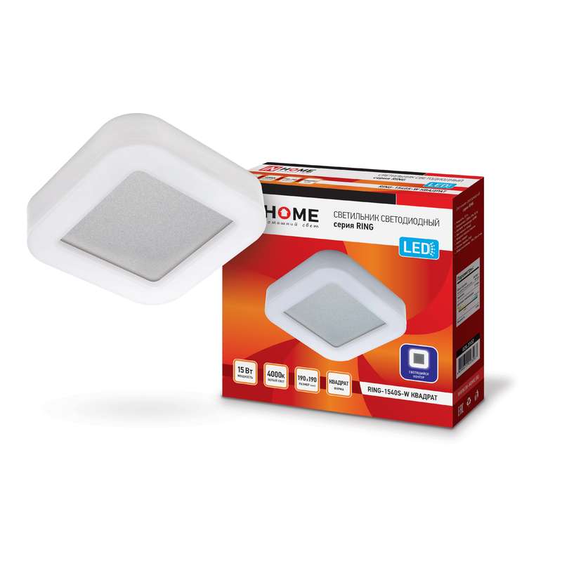 Светильник светодиодный RING-1540S-W 15Вт 4000К IP65 910лм 230В 190мм квадрат IN HOME 4690612023267