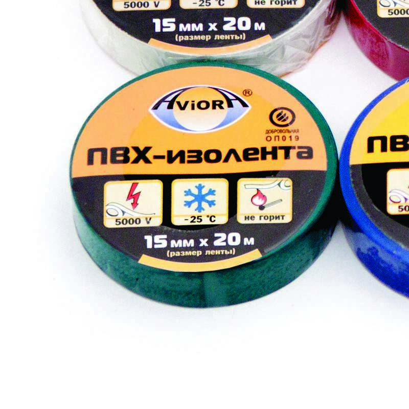 Изолента ПВХ 15мм (рул.20м) зел. AVIORA 305-001