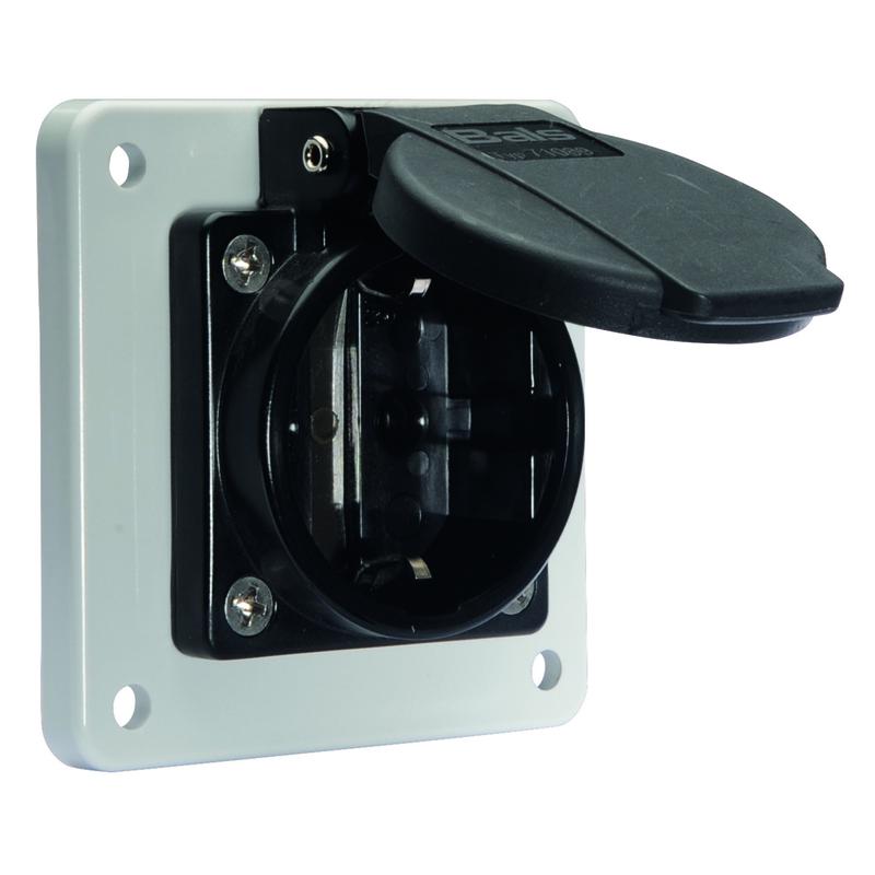 Розетка панельная Schuko IP54 фланец 60х60 Quick Connect сер. Bals 71110