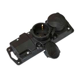 Колодка 2-м 16А IP44 250В с заземл. каучук черн. Bylectrica Р16-415