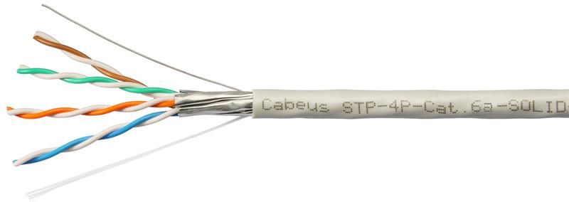 Кабель витая пара U/FTP кат.6A 4х2х23AWG solid PVC нг(А)-LS STP-4P-Cat.6a-SOLID-IN-PVC сер. (уп.305м) Cabeus 7196c