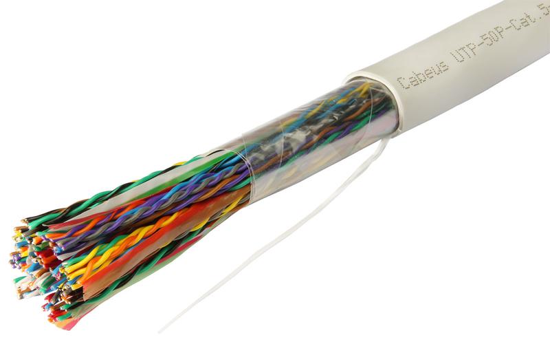 Кабель витая пара UTP (U/UTP) кат.5 50 пар 24 AWG ОЖ solid LSZH нг(А)-HF UTP-50P-Cat.5-IN-LSZH Cabeus 10168c