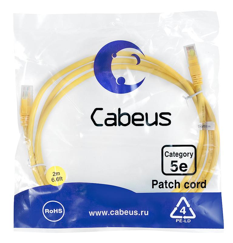 Патч-корд U/UTP кат.5E PC-UTP-RJ45-Cat.5e-2m-YL 2xRJ45/8p8c неэкранир. PVC 2м желт. Cabeus 7678c