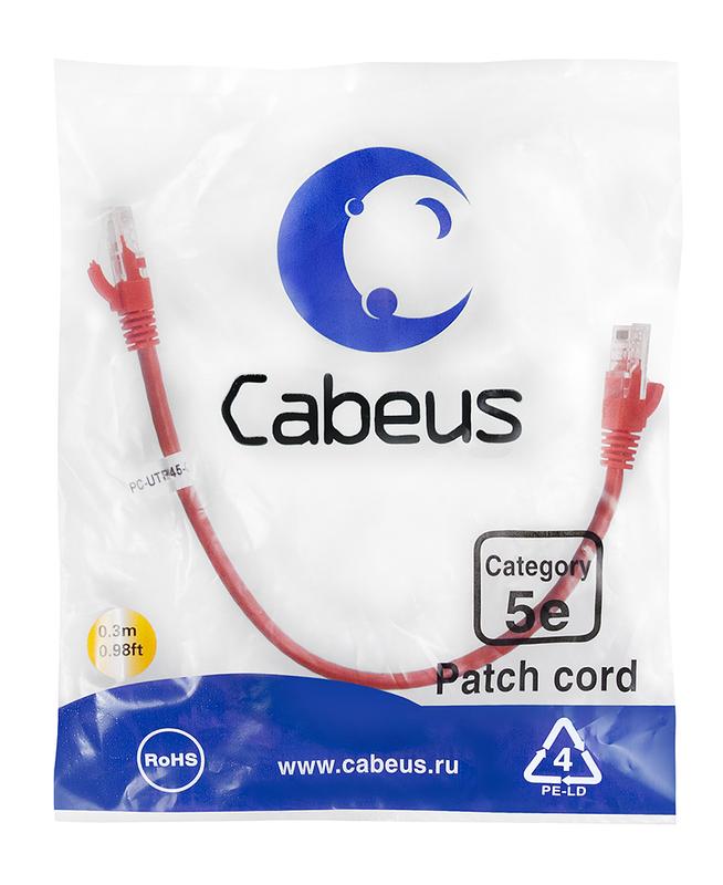 Патч-корд U/UTP кат.5E PC-UTP-RJ45-Cat.5e-0.3m-RD 2xRJ45/8p8c неэкранир. PVC 0.3м красн. Cabeus 7660c