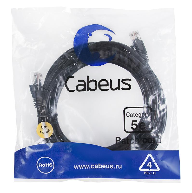 Патч-корд U/UTP кат.5E PC-UTP-RJ45-Cat.5e-5m-BK 2xRJ45/8p8c неэкранир. PVC 5м черн. Cabeus 7691c