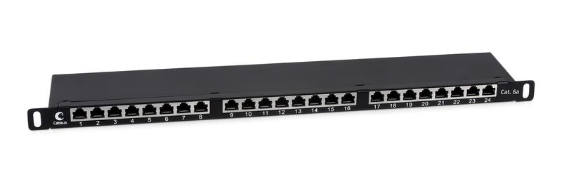 Патч-панель 19дюйм 0.5U 24 порта RJ45 кат.6а полностью экранир. Dual IDC высокой плотности Cabeus 9652c
