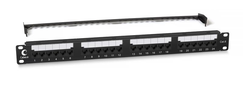 Патч-панель 19дюйм 1U 24 порта RJ45 кат.6 Dual IDC с задн. кабельн. организатором new Cabeus 10589c