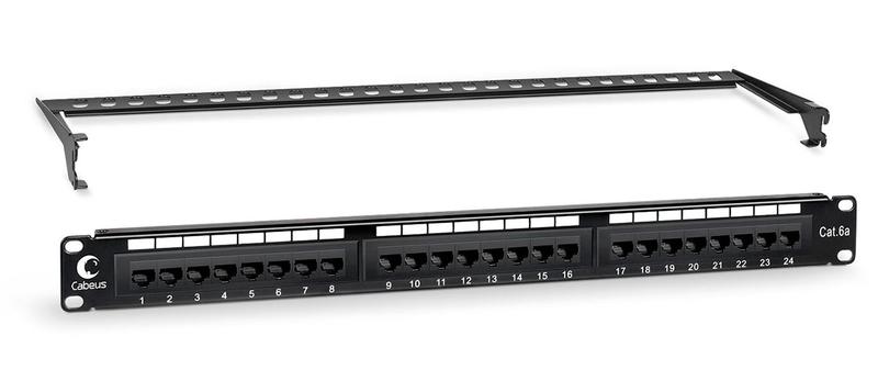 Патч-панель 19дюйм 1U 24 порта RJ45 кат.6A Dual IDC с задн. кабельн. организатором Cabeus 7651c