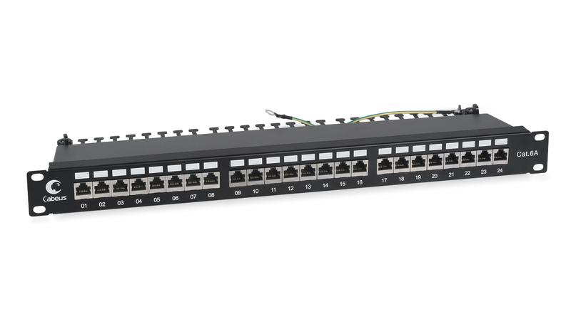 Патч-панель 19дюйм 1U 24 порта RJ45 кат.6A полностью экранир. с задн. кабельн. организатором Cabeus 7653c