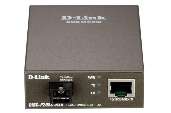 Медиаконвертер DMC-F20SC-BXD/B1A (1 порт 10/100Base-TX; 1 порт 100Base-FX + разъем SC (ТХ: 1550 нм; RX: 1310 нм ) для одномод. оптич. кабеля (до 20км) D-link 1359425