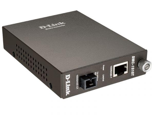 Медиаконвертер DMC-1910T/A9A WDM (1 порт 1000Base-T + 1 порт 1000Base-LX; разъем SC (ТХ: 1550 нм; RX: 1310 нм для одномод. оптич. кабеля (до 15км) D-Link 189623
