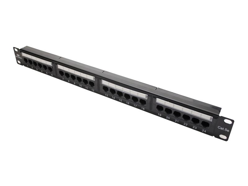 Патч-панель кат.5E UTP 19дюйм 1U 24хRJ45 568A/В черн. Datarex DR-4001
