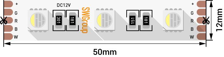 Лента светодиодная стандарт 5050 60LED/м 19.2Вт/м RGB + холод. бел. 12В IP20 (уп.5м) SWG Standard 00-00005745