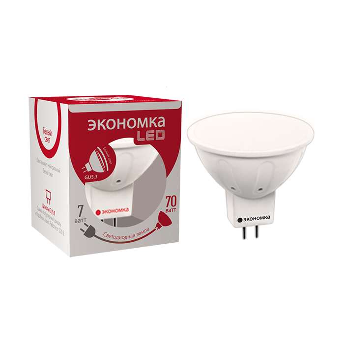 Лампа светодиодная JCDR 7Вт 4500К бел. GU5.3 340лм 220-240В ЭКОНОМКА Eco_LED7wJCDRC45