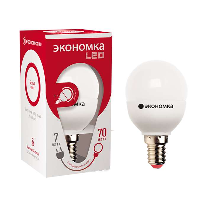 Лампа светодиодная GL45 7Вт шар 4500К бел. E14 560лм 220-240В 45мм ЭКОНОМКА Eco_LED7wGL45E1445