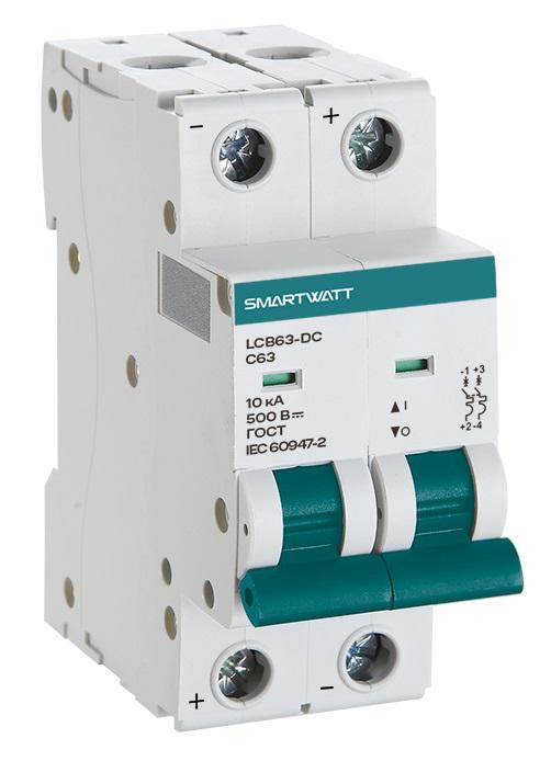 Выключатель автоматический модульный PDE LCB63H-DC-C1/2 1А 2P кривая C 10кА SmartWatt 4512020490075