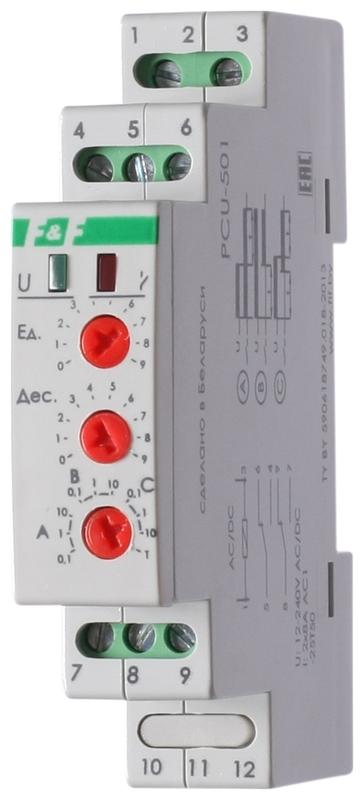 Реле времени PCU-501 2х8А 24-264В AC/DC 2перекл. IP20 многофункц. выдержка времен. после отключ. питания монтаж на DIN-рейке F&F EA02.001.021