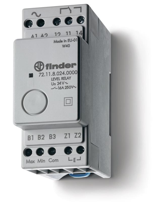 Реле контроля уровня фиксированный диапазон чувствительности 150кОм 24В AC выход 1CO 16А модульное 35мм IP20 FINDER 721180240000
