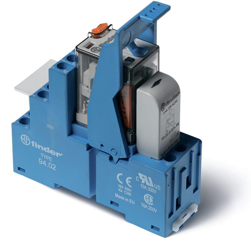 Модуль интерфейсный (сборка 55.32.8.120.0040 + 99.02.0.230.98 + 94.02SMA) электромеханич. реле 2CO 10А AgNi 120В AC IP20 винт. клеммы металлич. клипса LED + варистор FINDER 583281200060SMA