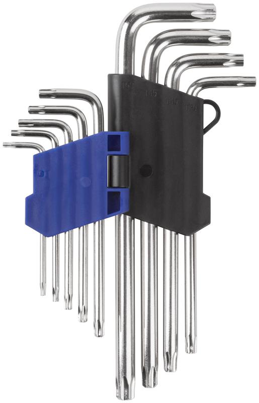 Набор ключей TORX T10-T50 пластиковый держатель длинные закаленные CrV (уп.9шт) MOS 64032М