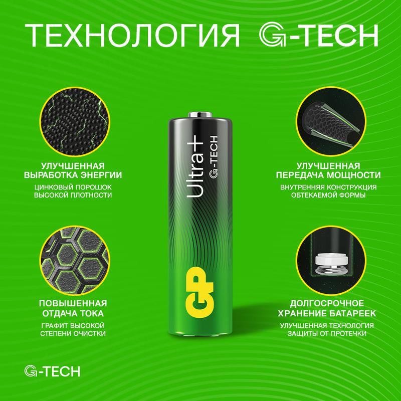 Элемент питания алкалиновый AA/LR6 1.5В Ultra Plus Alkaline G-Tech 15AUPA21-2CRB8 96/768 (блист.8шт) GP 614