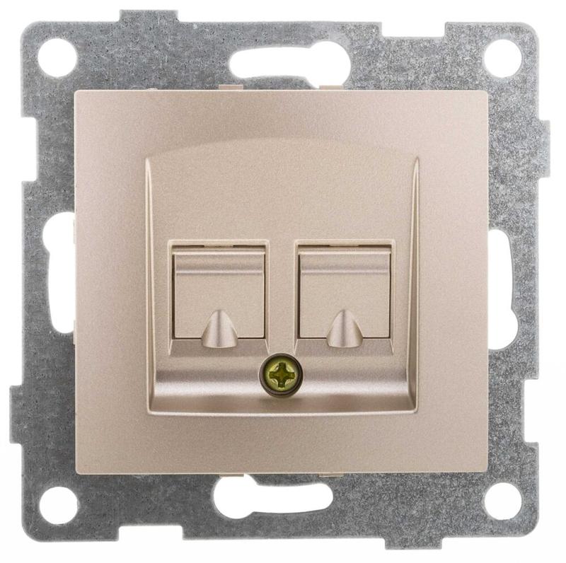 Механизм розетки компьютерной и телефонной RJ45 RJ12 СП Bravo шампань GUSI С10КТ-027