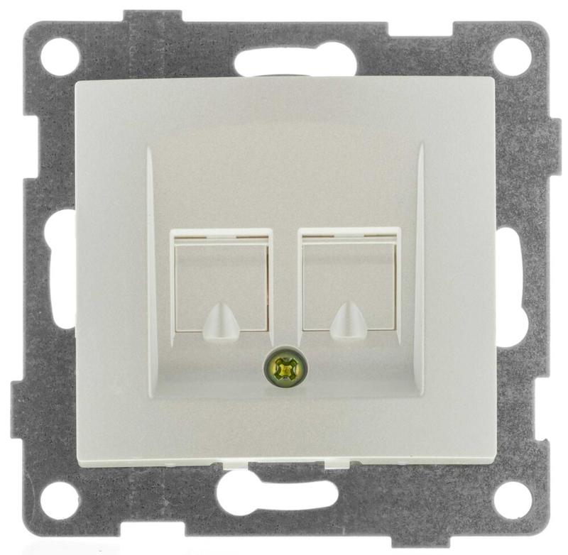 Механизм розетки компьютерной и телефонной RJ45 RJ12 СП Bravo жемчуж. GUSI С10КТ-028