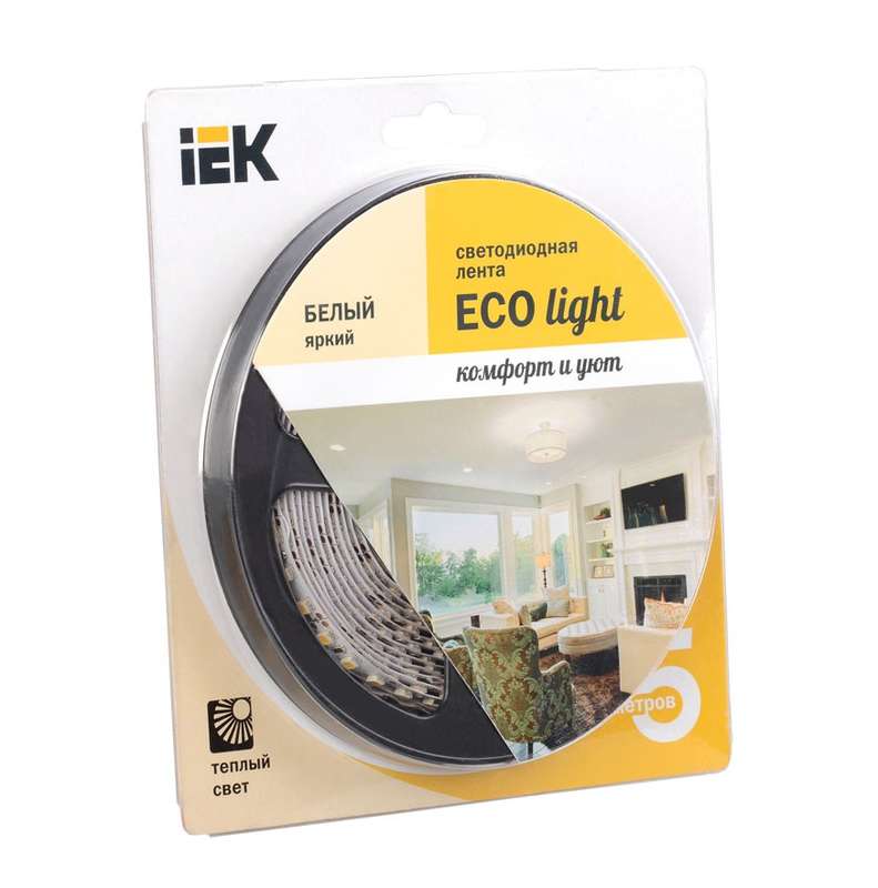 Лента светодиодная ECO LED LSR-3528WW120-9.6-IP20-12V 10Вт/м (уп.5м) тепл. бел. IEK LSR1-1-120-20-1-05