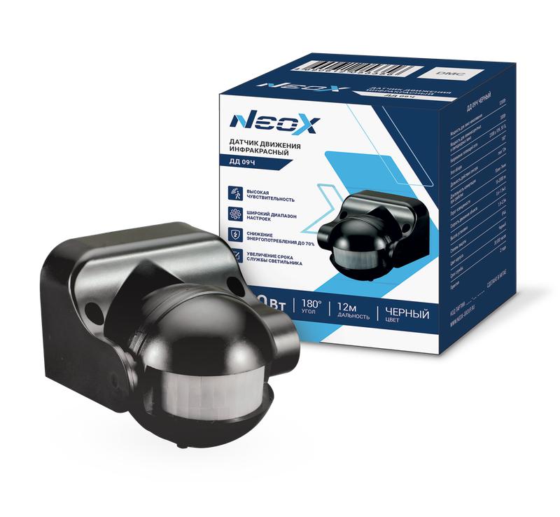 Датчик движения инфракрасный ДД 09Ч 1200Вт 180град. 12м IP44 черн. NEOX 4690612053356