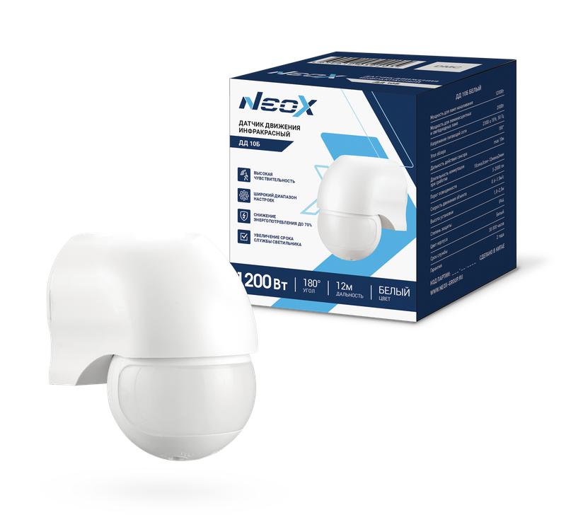 Датчик движения инфракрасный ДД 10Б 1200Вт 180град. 12м IP44 бел. NEOX 4690612052205
