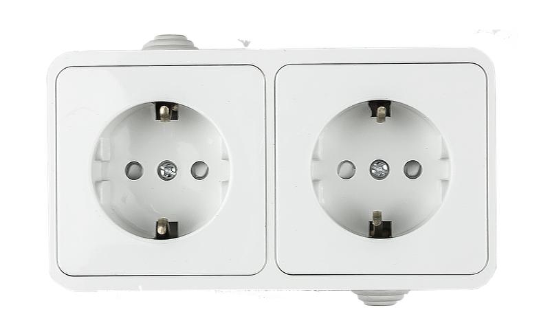 Розетка 2-м AQUA 3123 защ. шторки с заземл. п/герм бел. ASD / IN HOME 4690612003467